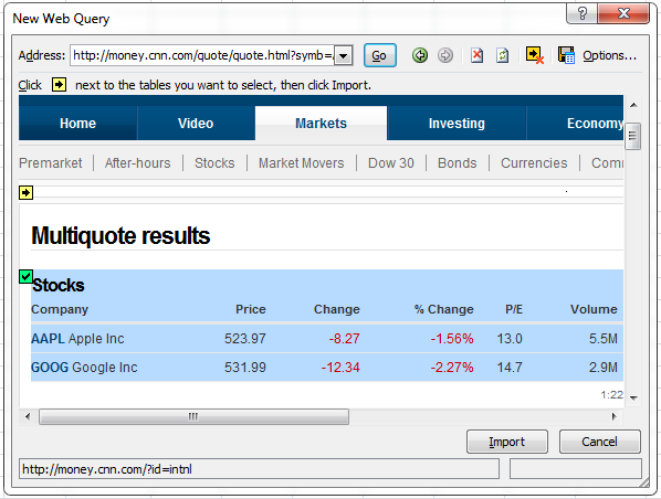 Monitor Stock Prices multiquote results